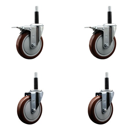 Service Caster 5'' SS Maroon Poly Swivel 3/4'' Expanding Stem Caster Set 2 Total Lock Brakes, 4PK SCC-SSEXTTL20S514-PPUB-MRN-2-S-2-34